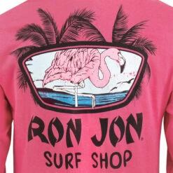Ron Jon Flamingos Long Sleeve Tee -Surf Edge Shop d800x800 10031602042 ron jon flamingos fuchsia long sleeve tee back detail