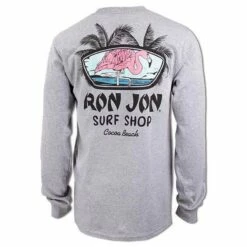 Ron Jon Flamingos Long Sleeve Tee -Surf Edge Shop d800x800 10031602092D heather grey ash ron jon flamingos long sleeve tee back
