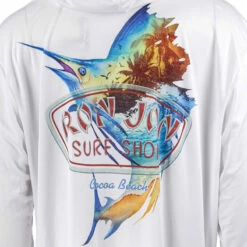 Ron Jon Sailfish Long Sleeve Hooded Sun Shirt -Surf Edge Shop d800x800 10480484001 white ron jon sailfish ls hooded sun shirt back graphic