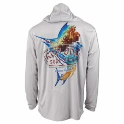Ron Jon Sailfish Long Sleeve Hooded Sun Shirt -Surf Edge Shop d800x800 10480484605 light grey ron jon sailfish upf long sleeve hooded shirt back
