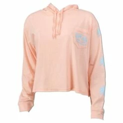 Ron Jon Juniors Palm Long Sleeve Hooded Pocket Crop Tee -Surf Edge Shop d800x800 13310451030 peach ron jon juniors palm long sleeve hooded pocket tee front