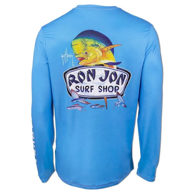 Guy Harvey Ron Jon Azure Blue Mahi Flyers Long-Sleeve Sun Shirt - Image 2